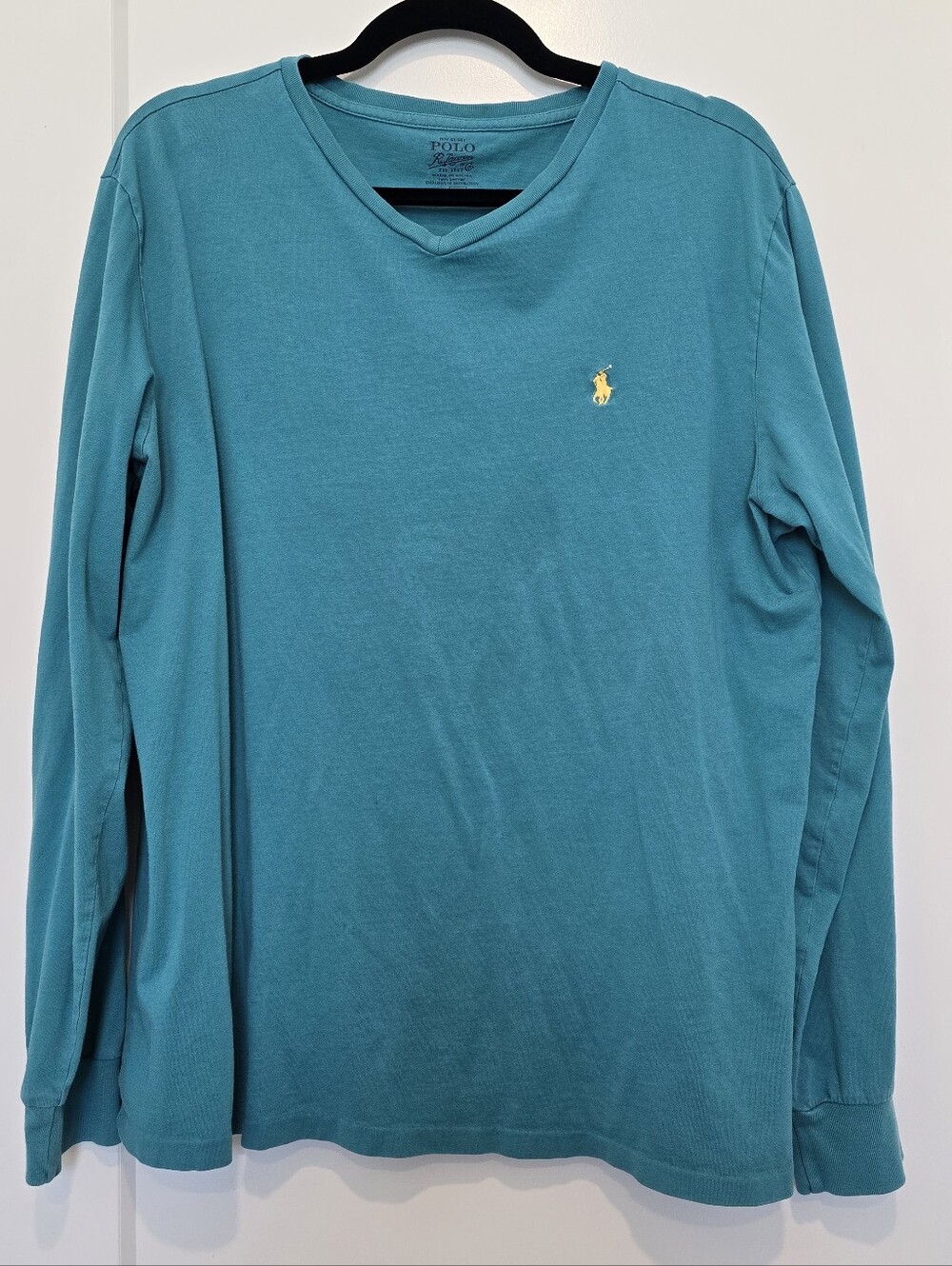 Polo by Ralph Lauren Teal Long Sleeve V-Neck with Yellow Pony 100% Cotton